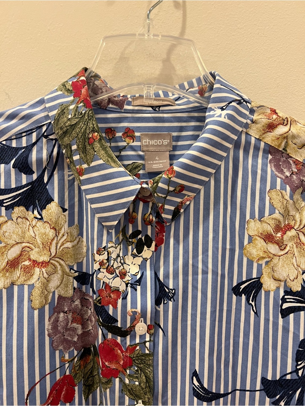 Chicos Shirt Top Womens Size 4 XXL Floral Striped Long Sleeve Button Up Tunic - Picture 3 of 13